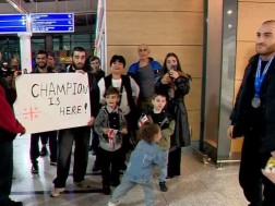 Athletes returning from the World Grappling Championship were met at Tbilisi International Airport