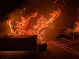 Burnt bins and damaged pavement - protesters on Rustaveli tried to erect barricades by all means