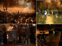 The participants of the rally set fire to the trash cans on Rustaveli Avenue