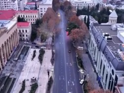 Rustaveli Avenue is quiet. The road is now free for vehicles