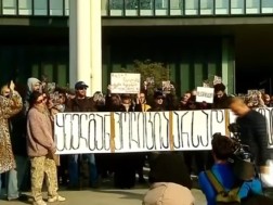 The representatives of the theater society lead a procession in Tbilisi