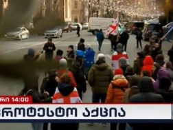 A protest march of various community groups is taking place on Rustaveli Avenue