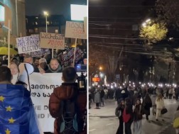 The protest march of Georgian immigrants and their families joined the ongoing action on Rustaveli Avenue.