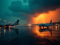 Flights were canceled due to a strong storm at Budapest Airport