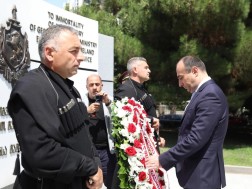 Geka Geladze laid a wreath at the Memorial of Police Deads in the August 2008 hostilities during the hostilities