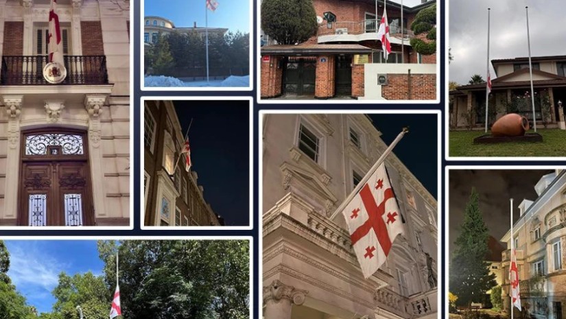დიპლომატიური მისიების შენობებზე სახელმწიფო დროშები დაეშვა